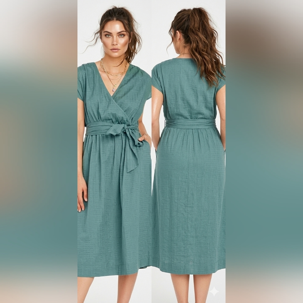 Nwt Universal Thread Dress Teal Wrap Top Full Skirt V Neck Textured - Picture 12 of 12